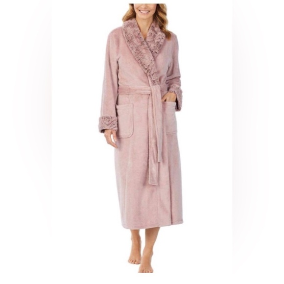 Carole Hockman robe luxurious wrap mauve faux fur size medium patch pockets NWOT - Picture 3 of 16
